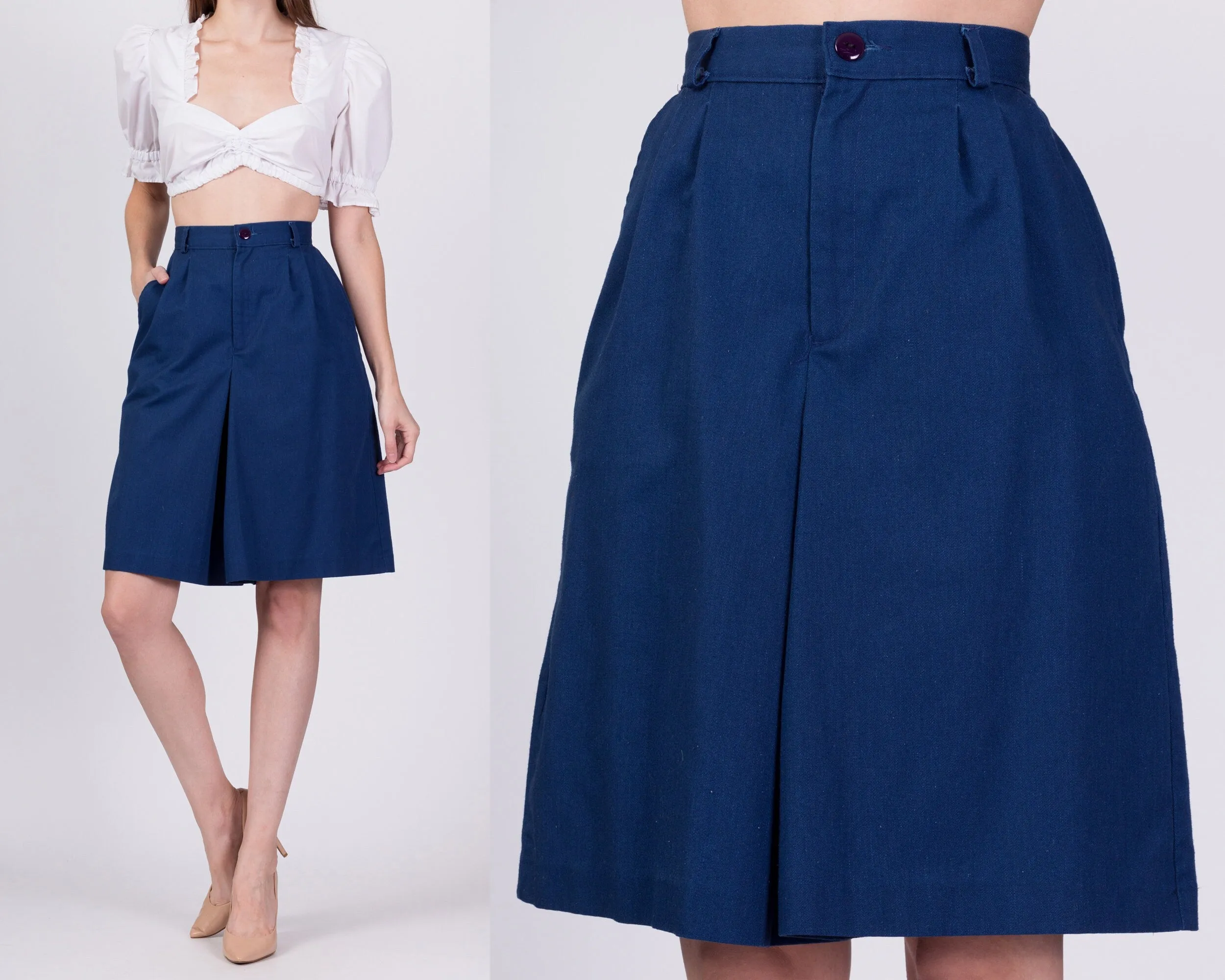 80s Blue High Waisted Culottes - Small, 26"