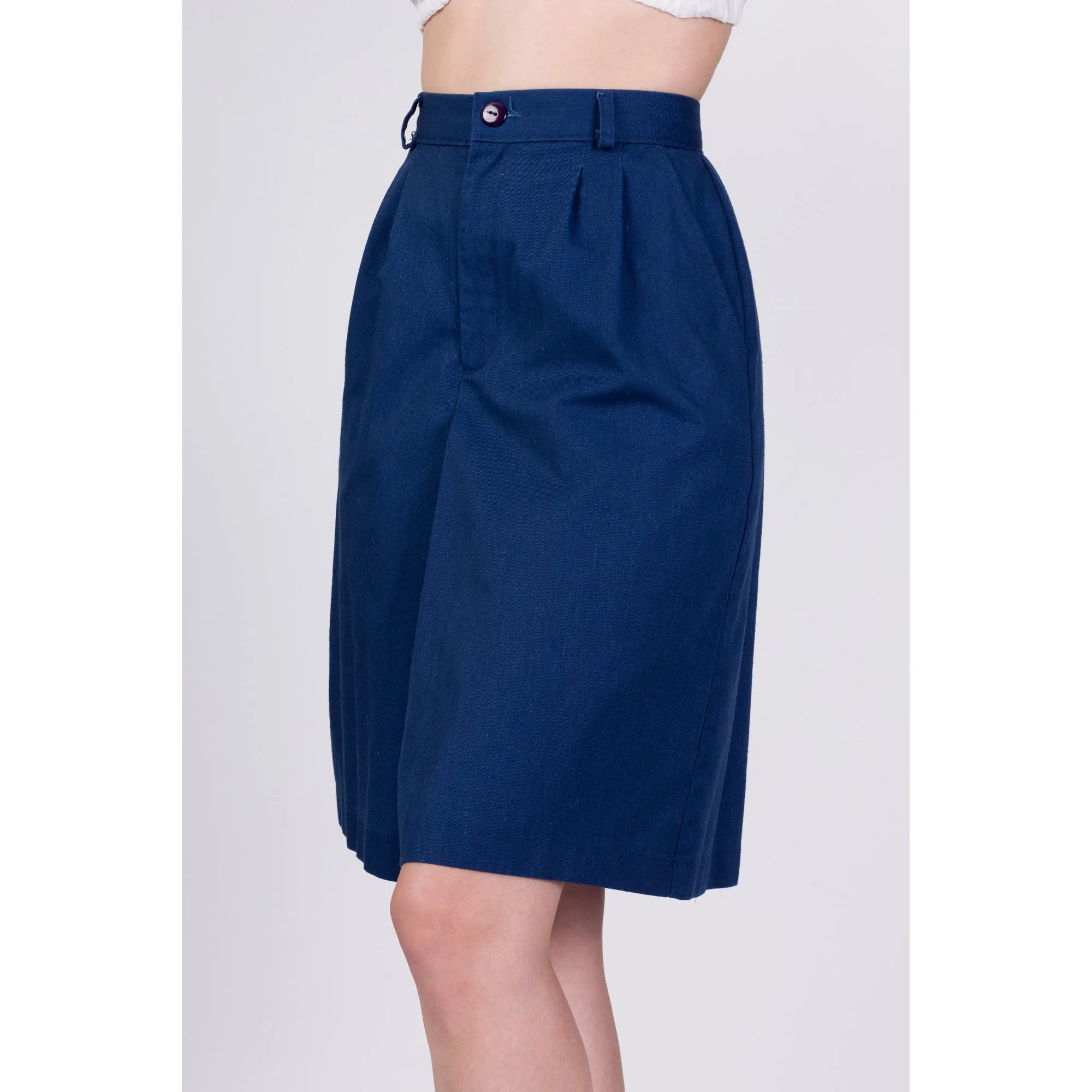 80s Blue High Waisted Culottes - Small, 26"