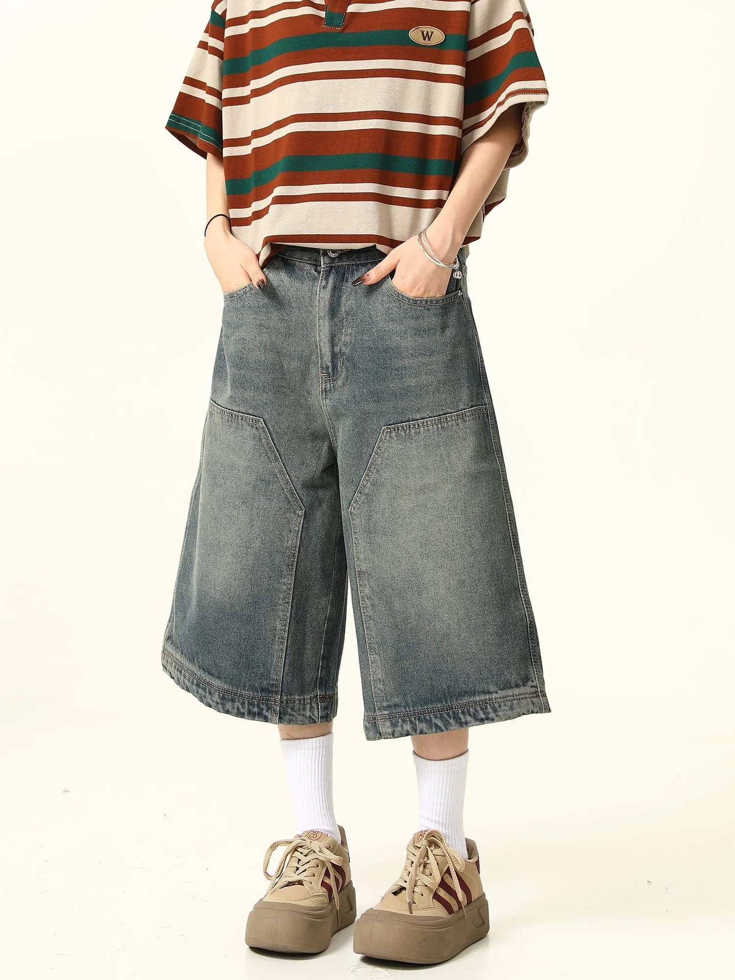 Angular Panel Wide-Deg Denim Culottes