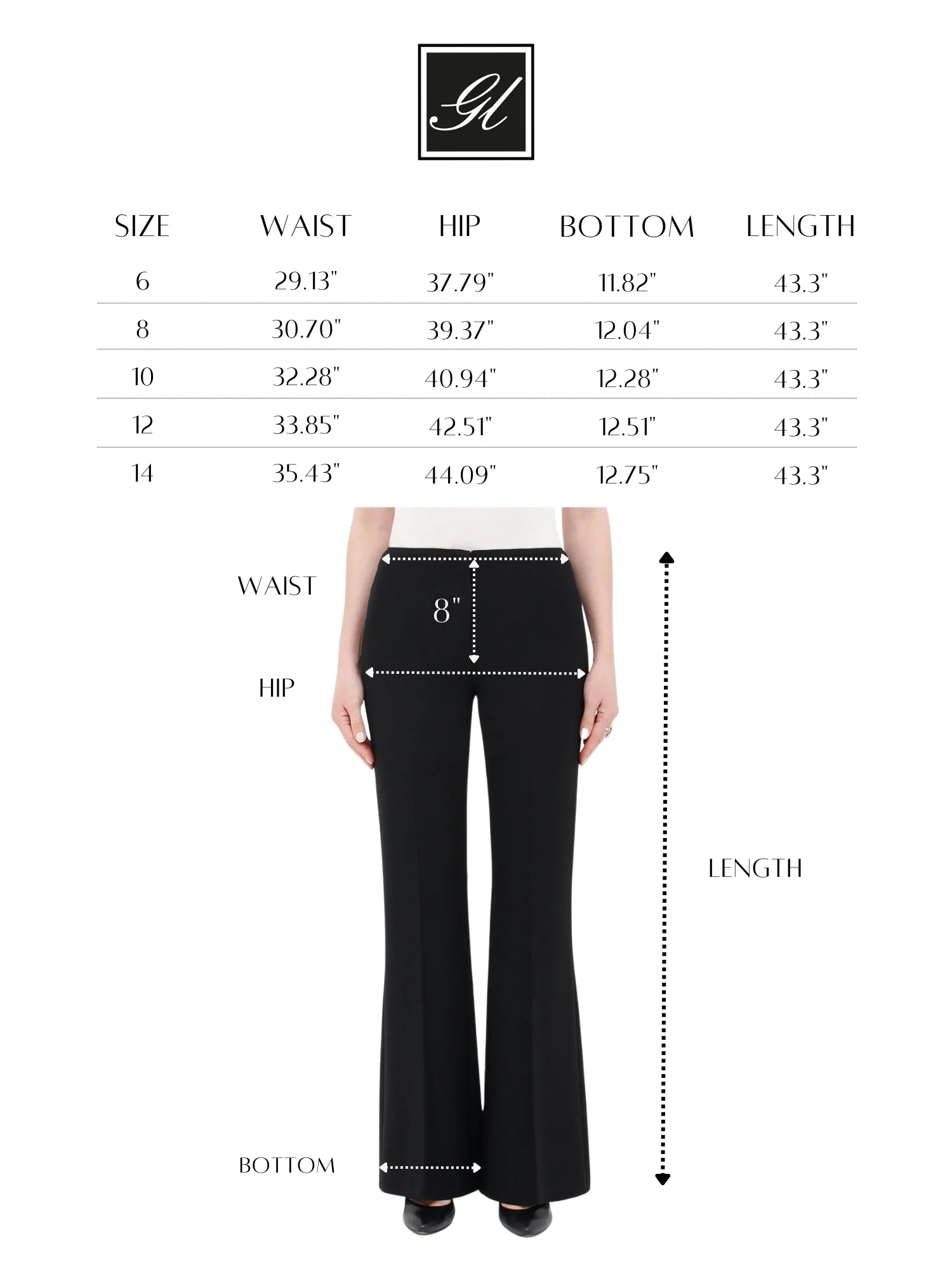 Black Bootcut Pants - High Waisted Flare Trousers - G-Line