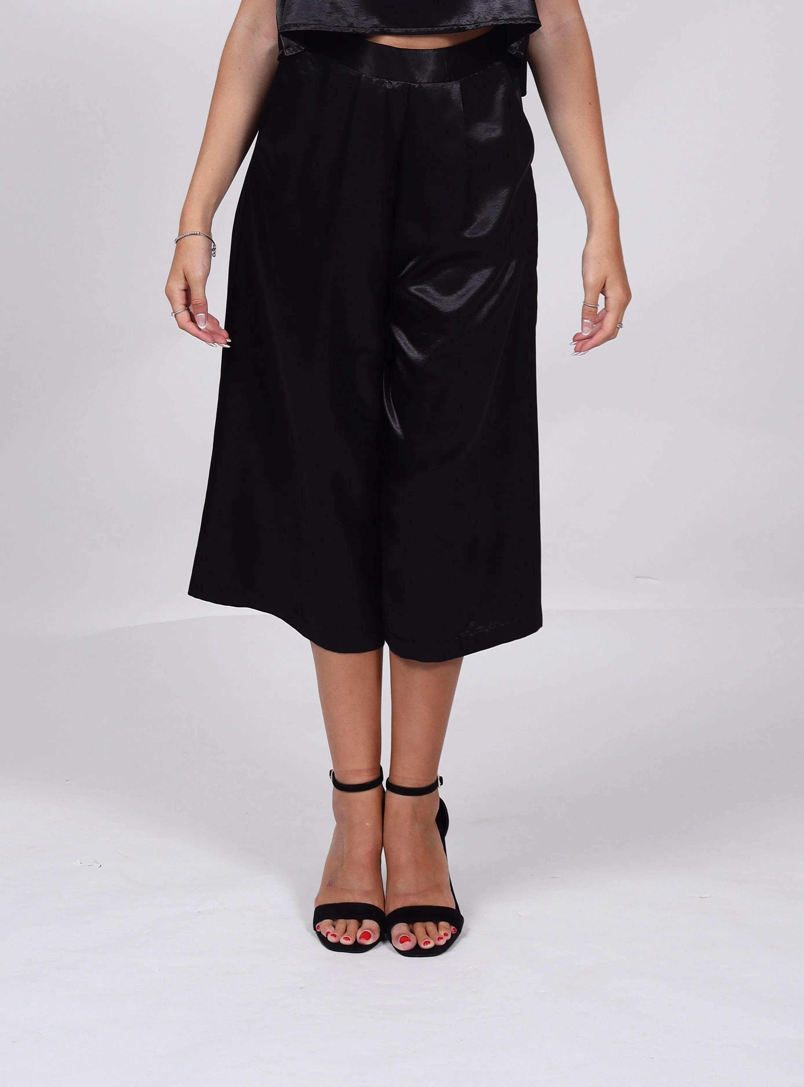 Black Satin Co-Ord Culottes | Sepid