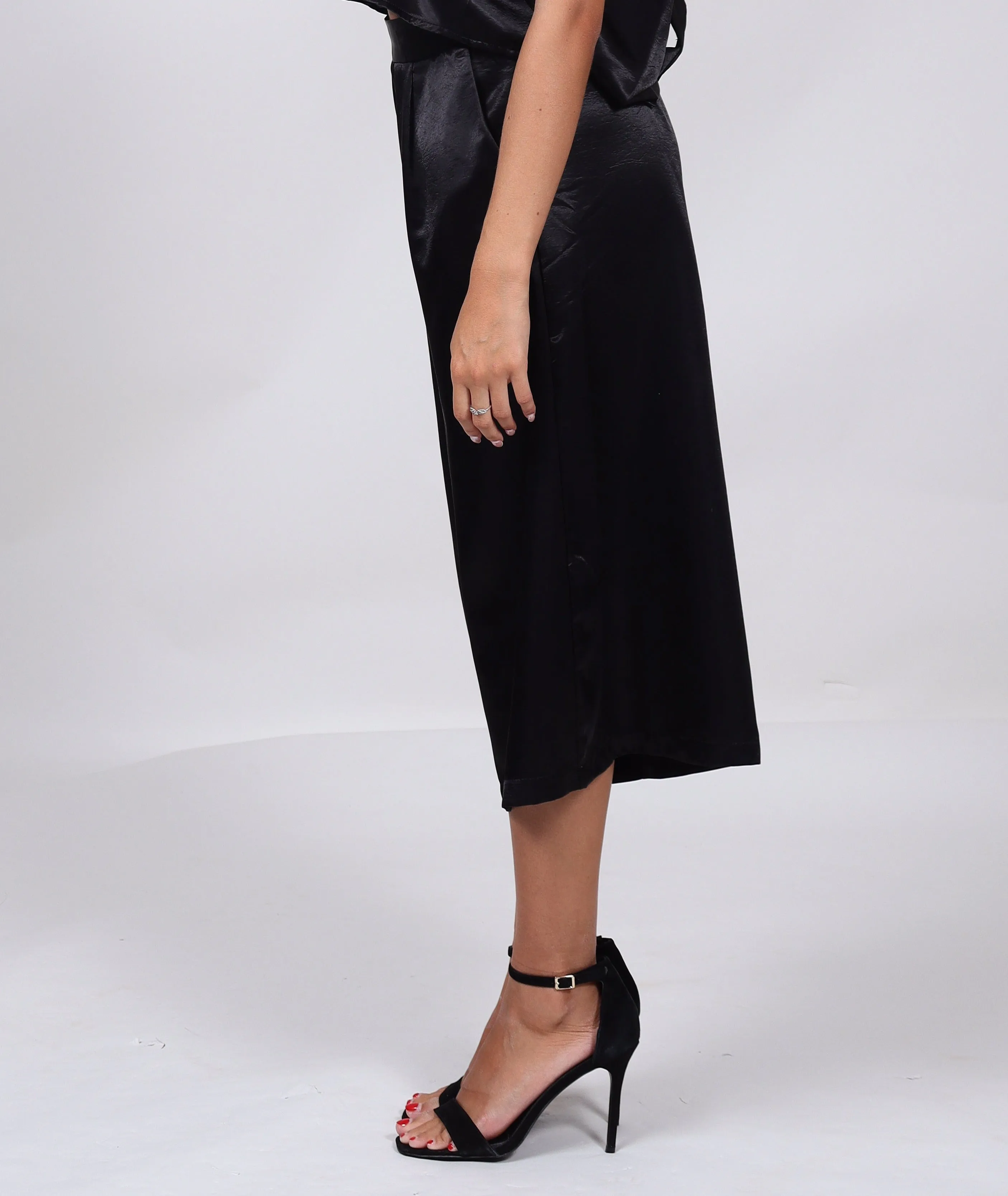 Black Satin Co-Ord Culottes | Sepid