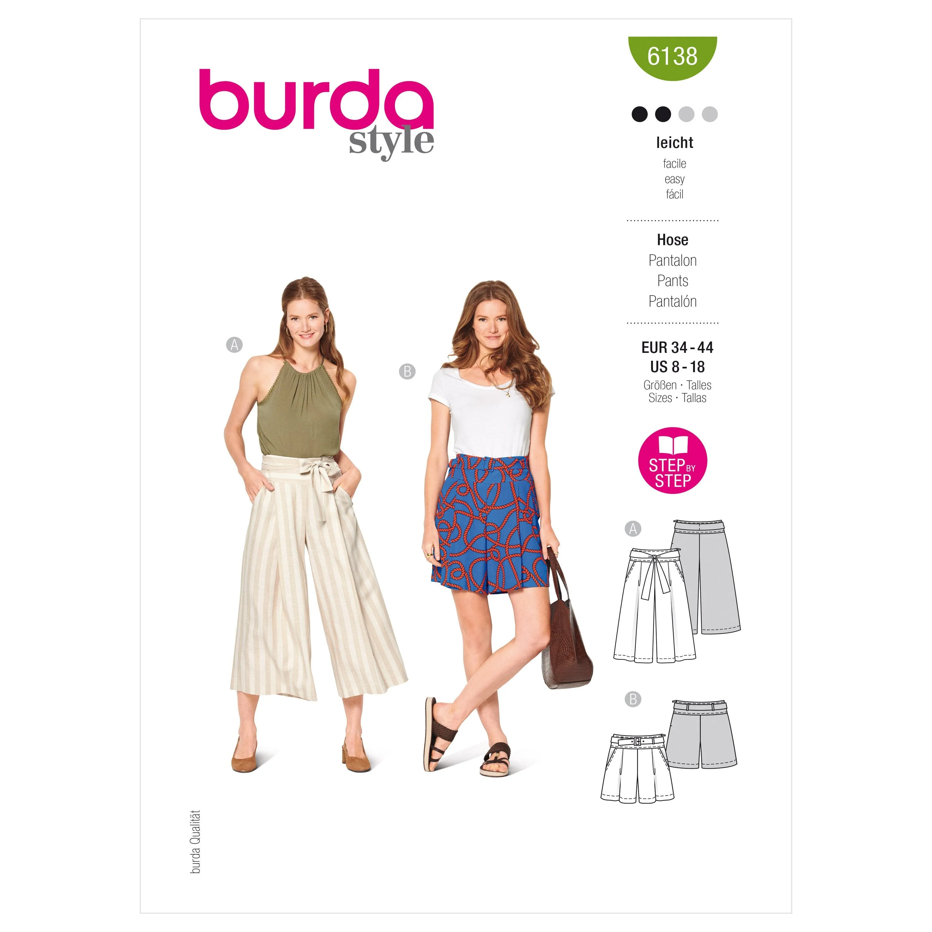 Burda Sewing Pattern 6138 Culottes, Trousers, Pants