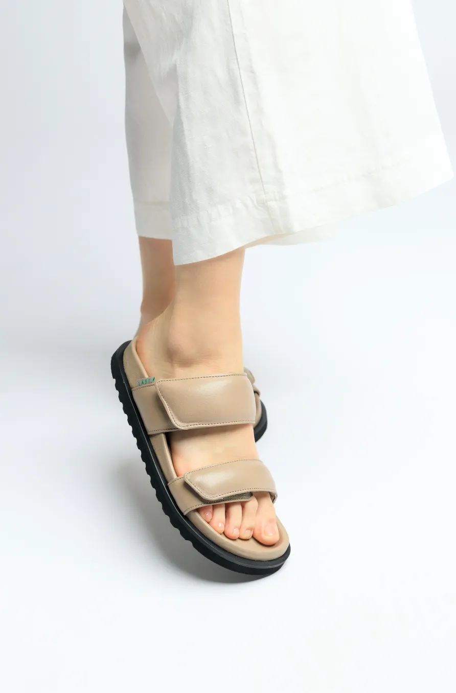 Corine Taupe Leather Puffy Sandals