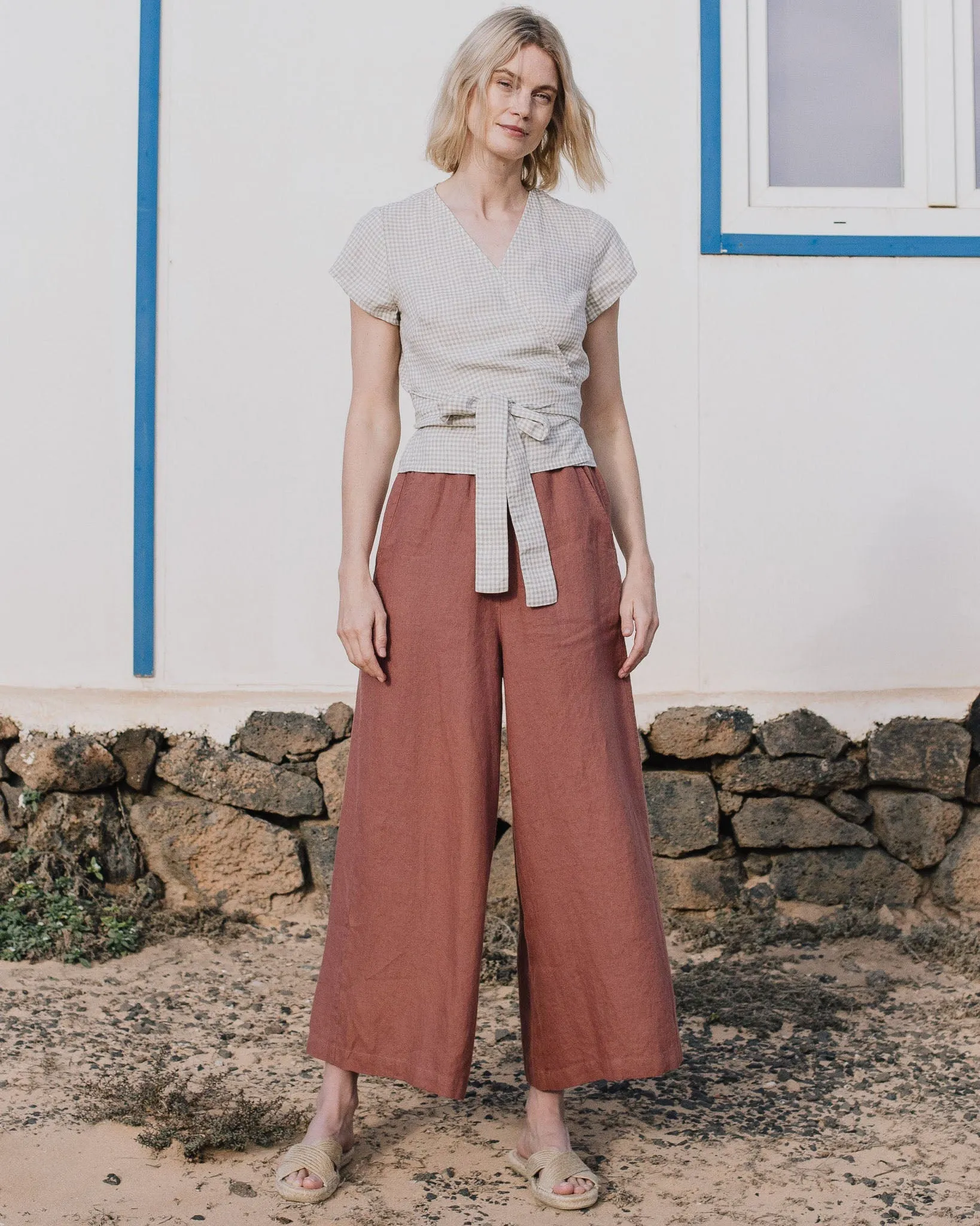 CU: CUSTOMIZED Maxi WELS wide leg linen pants (Size: XS; Color: Oat Milk)