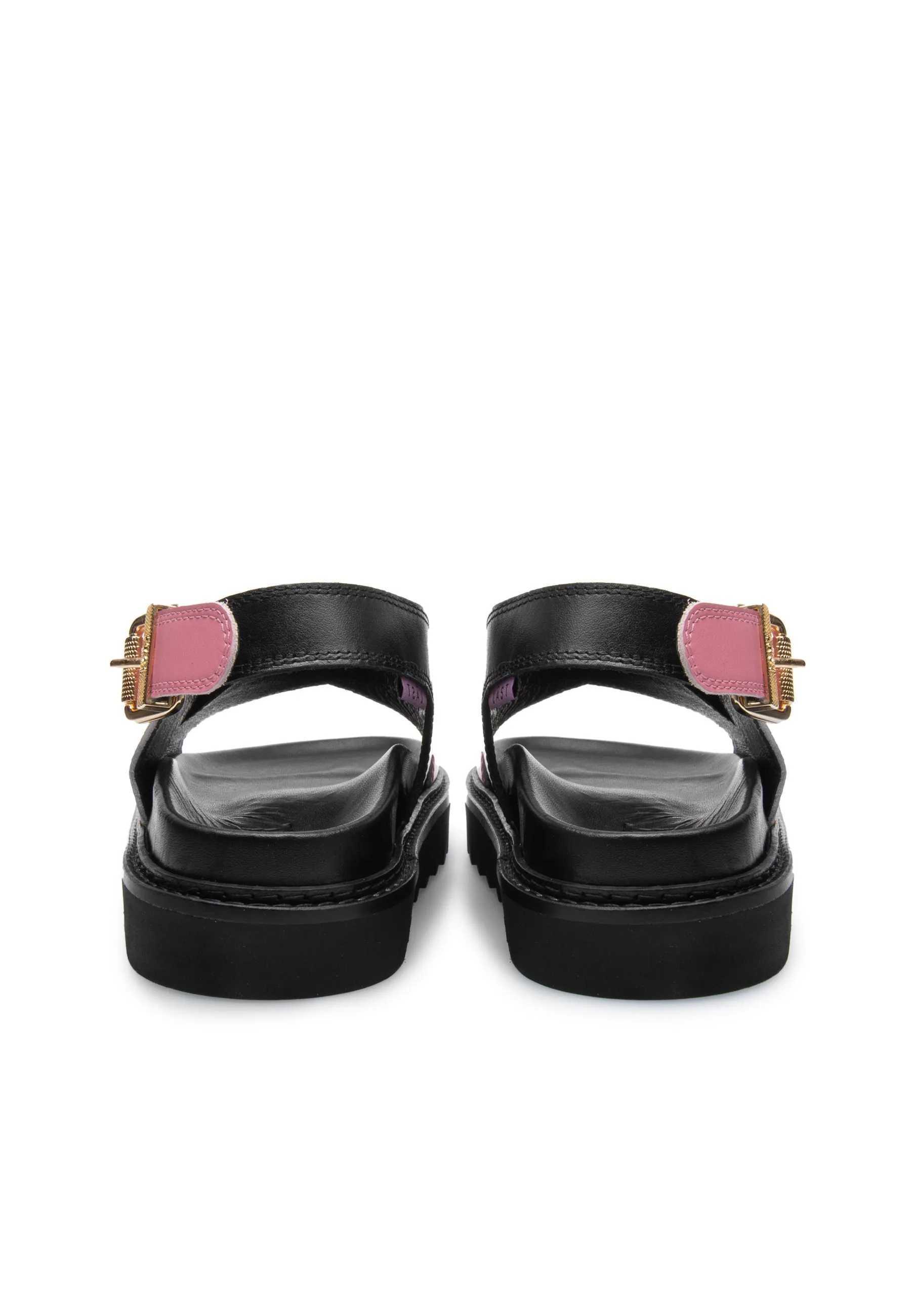 Diana Black Pink Leather Chunky Sandals