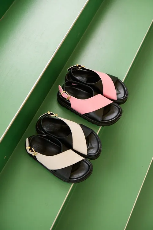 Diana Black Pink Leather Chunky Sandals