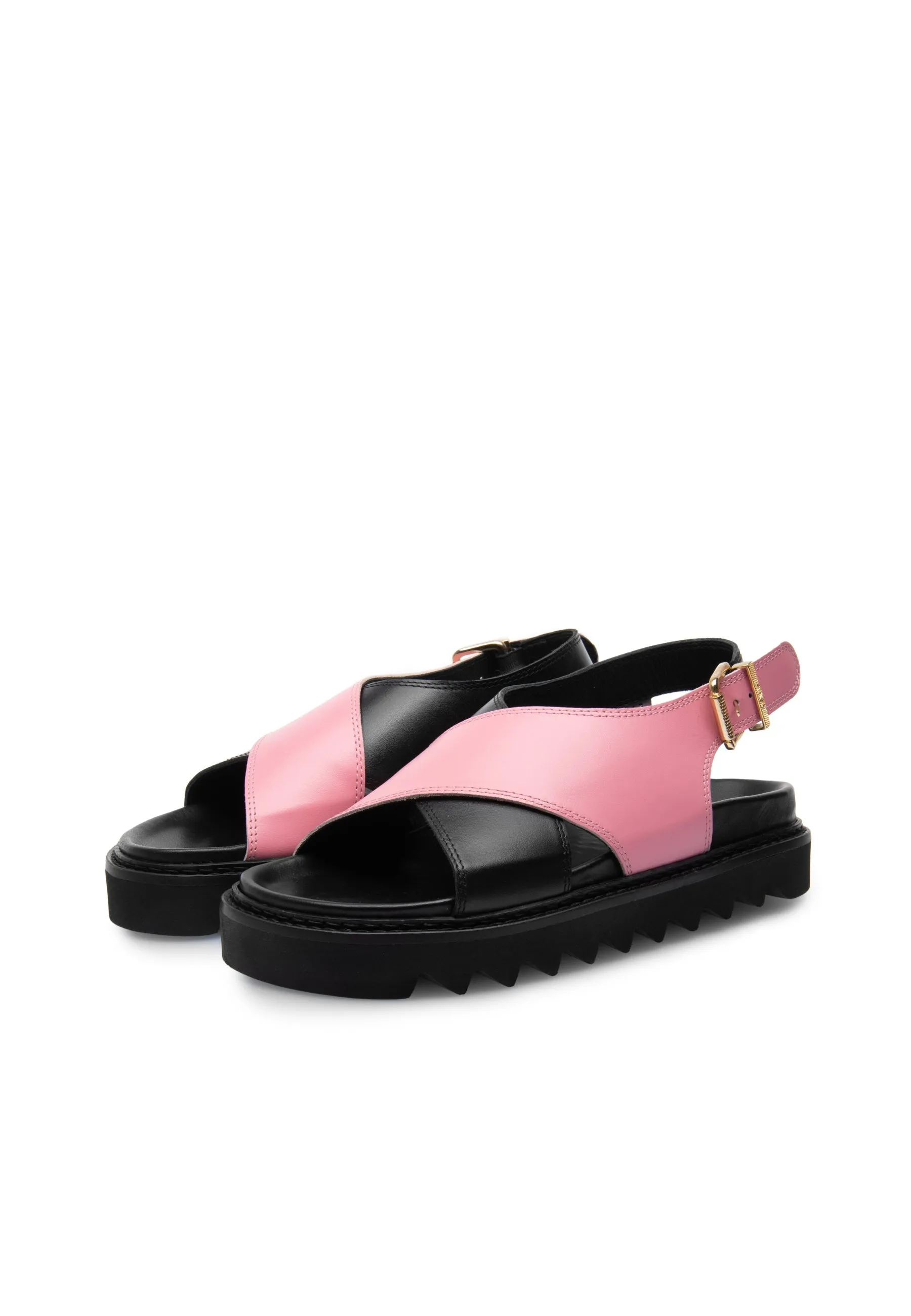 Diana Black Pink Leather Chunky Sandals