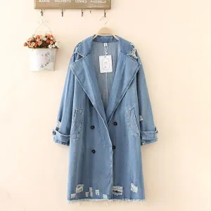 Distressed Denim Trench Coat