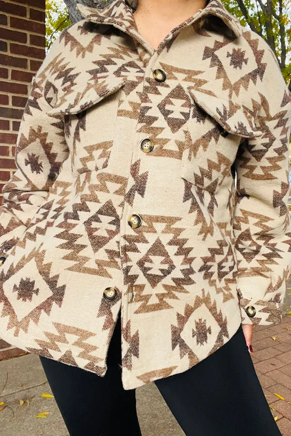 DLH14232 Aztec western long sleeve shacket w/buttons and pockets