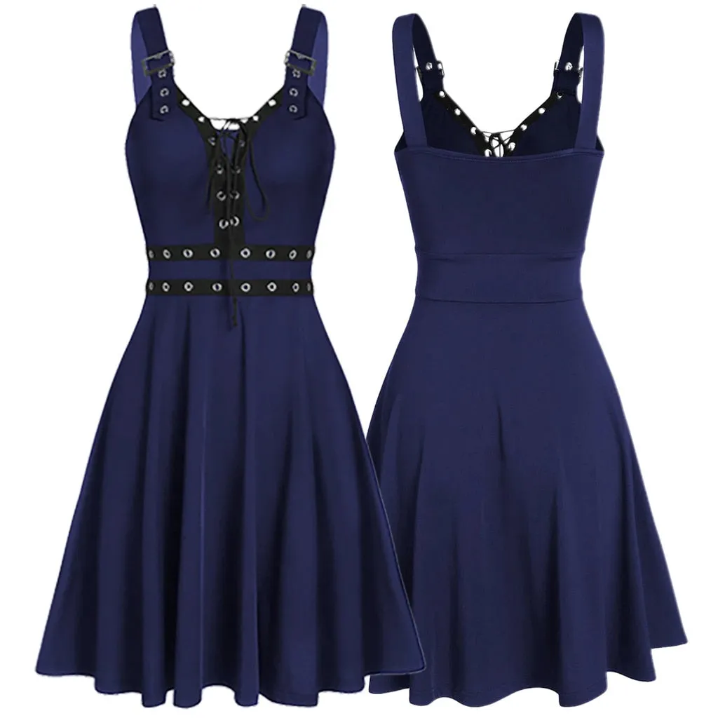 Funki Buys | Dresses | Women's Gothic Lace Up Mini Dress