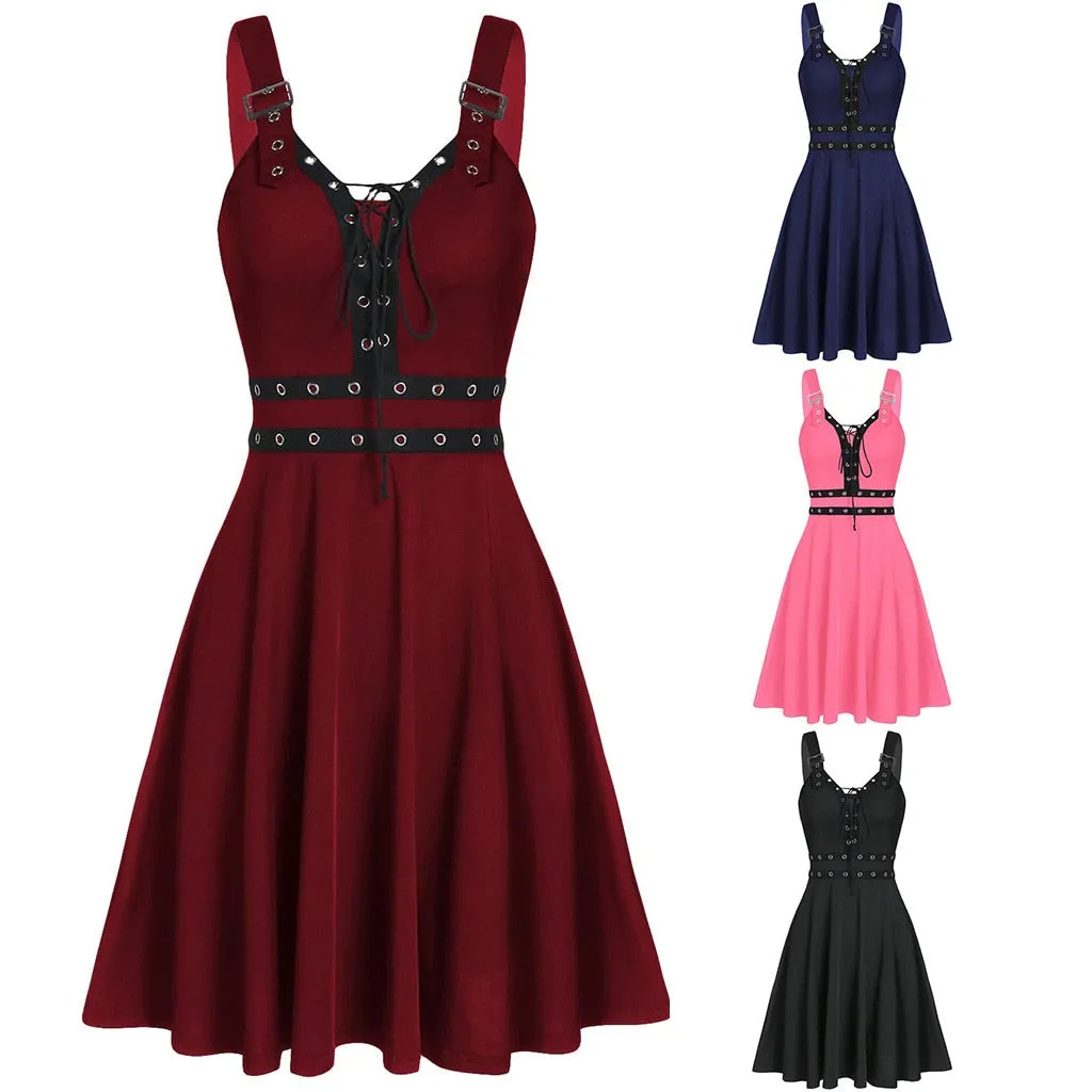 Funki Buys | Dresses | Women's Gothic Lace Up Mini Dress