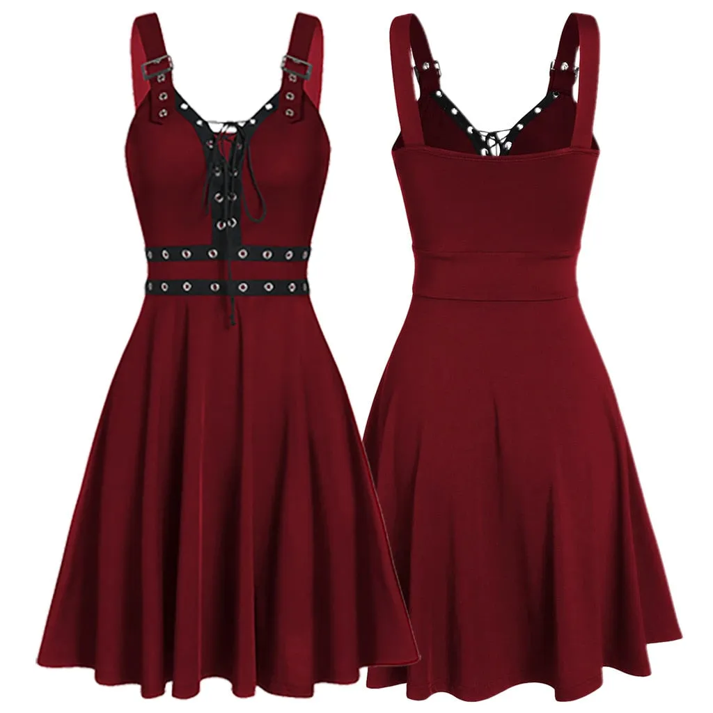 Funki Buys | Dresses | Women's Gothic Lace Up Mini Dress