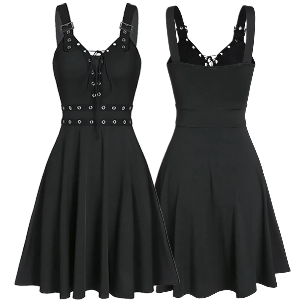 Funki Buys | Dresses | Women's Gothic Lace Up Mini Dress