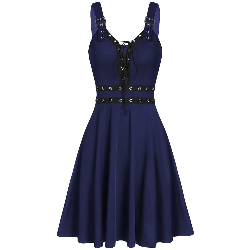 Funki Buys | Dresses | Women's Gothic Lace Up Mini Dress