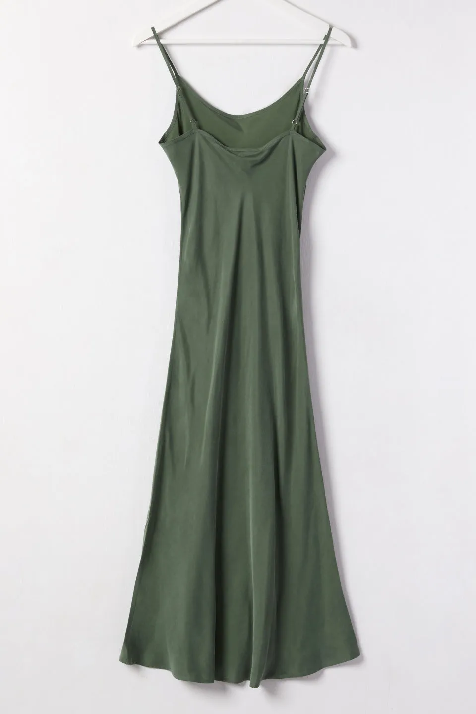 Golden Hour Khaki Cupro Bias Slip Midi Dress