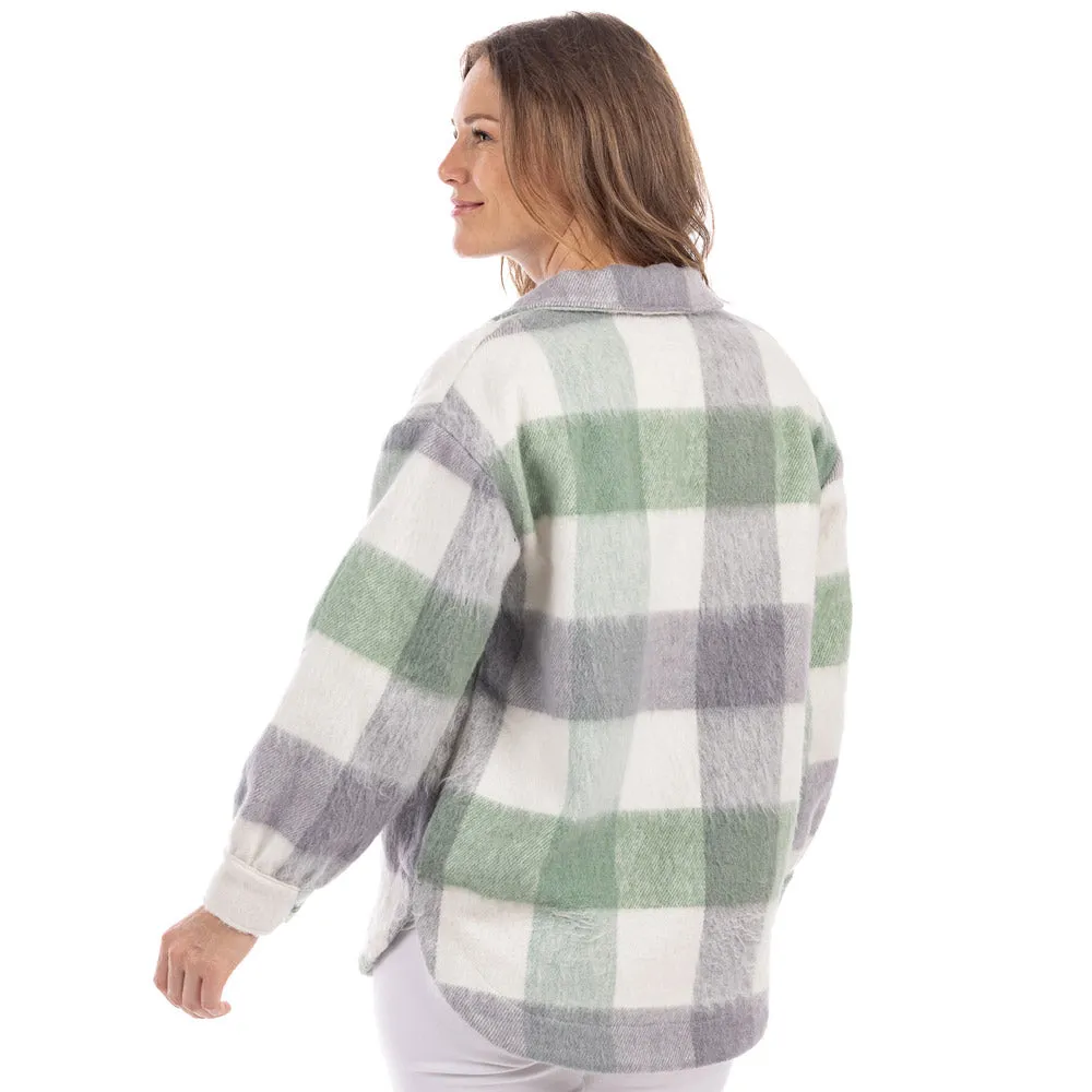 Green/Gray Plaid Wholesale Women's Shacket