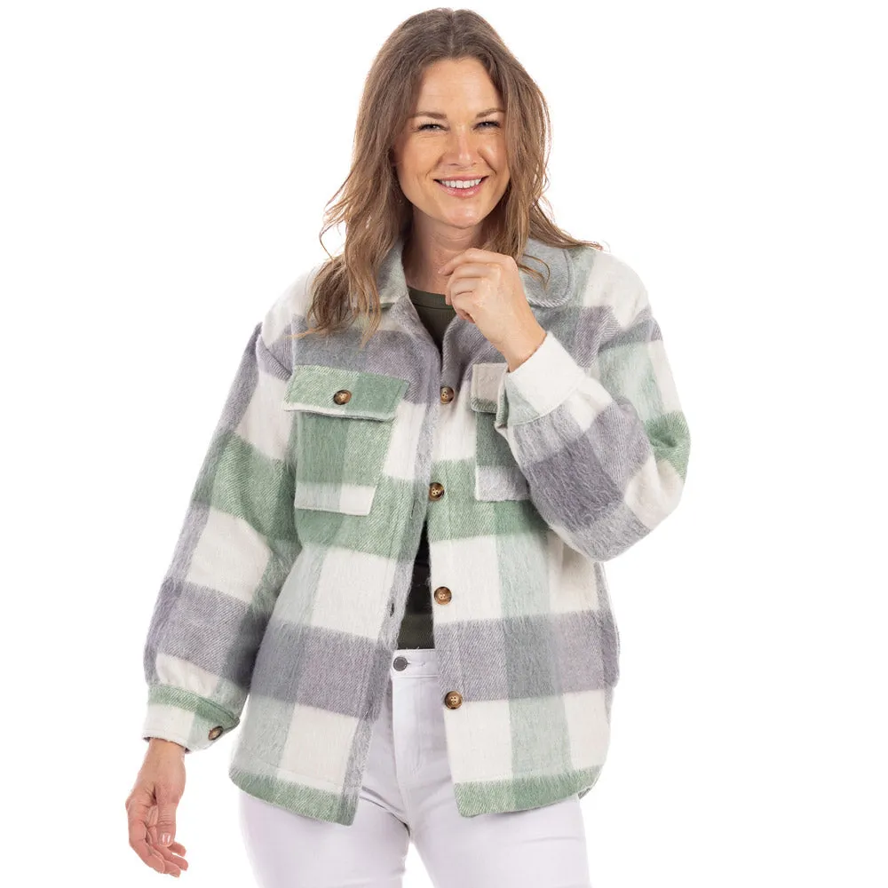 Green/Gray Plaid Wholesale Women's Shacket