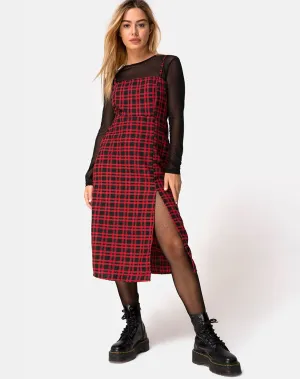 Kaoya Midi Dress in Check Red and Black