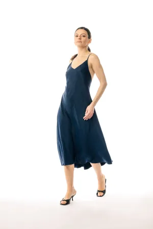 Navy Cupro and EcoVero Slip Dress