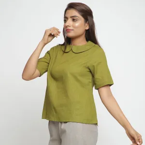 Olive Green Cotton Essential Peter Pan Collar Top