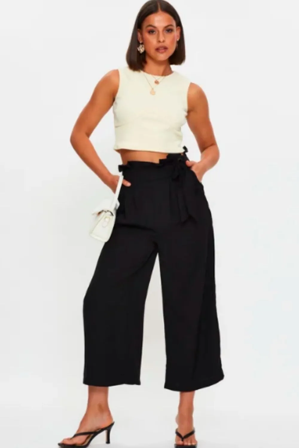 Paper Bag Waist Wide Leg Culottes