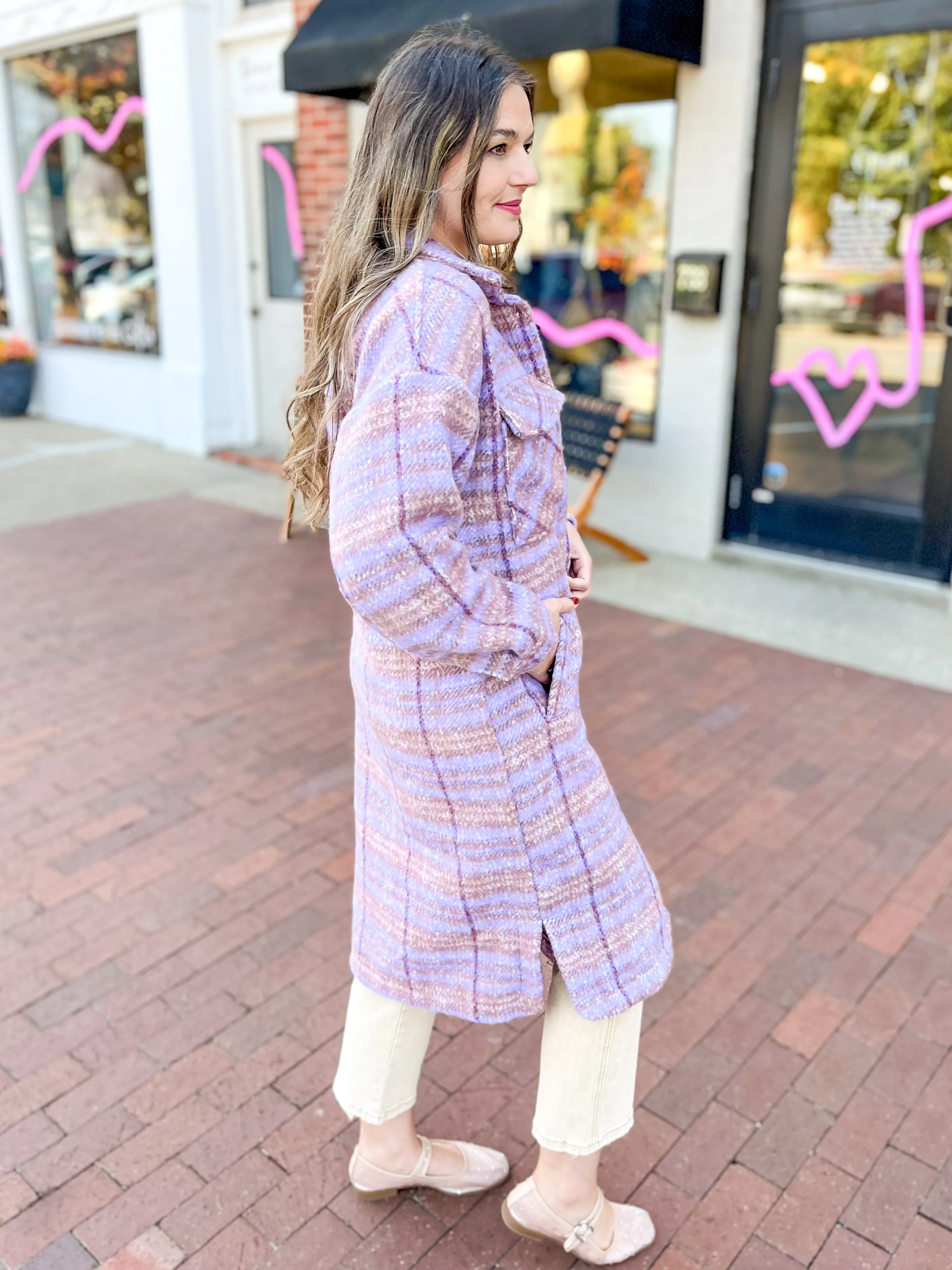 Purple Plaid Duster Shacket