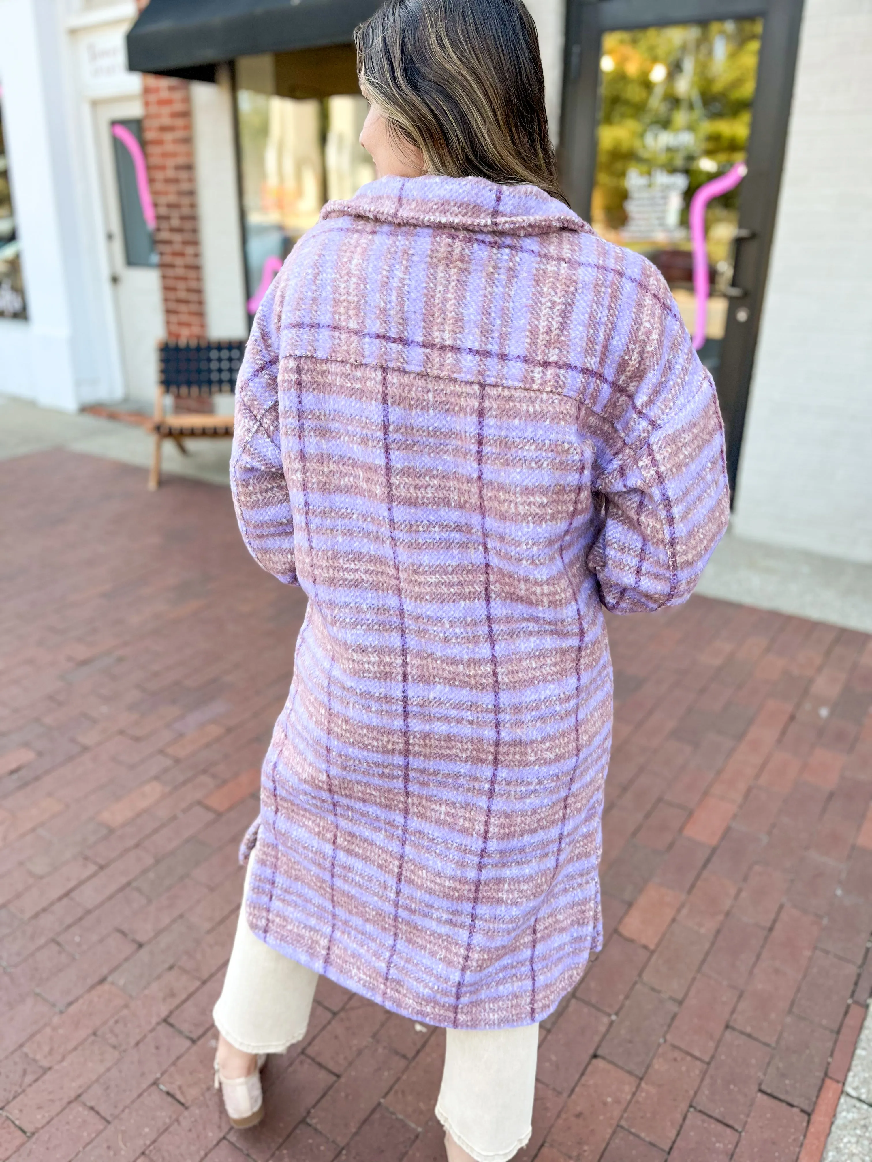 Purple Plaid Duster Shacket