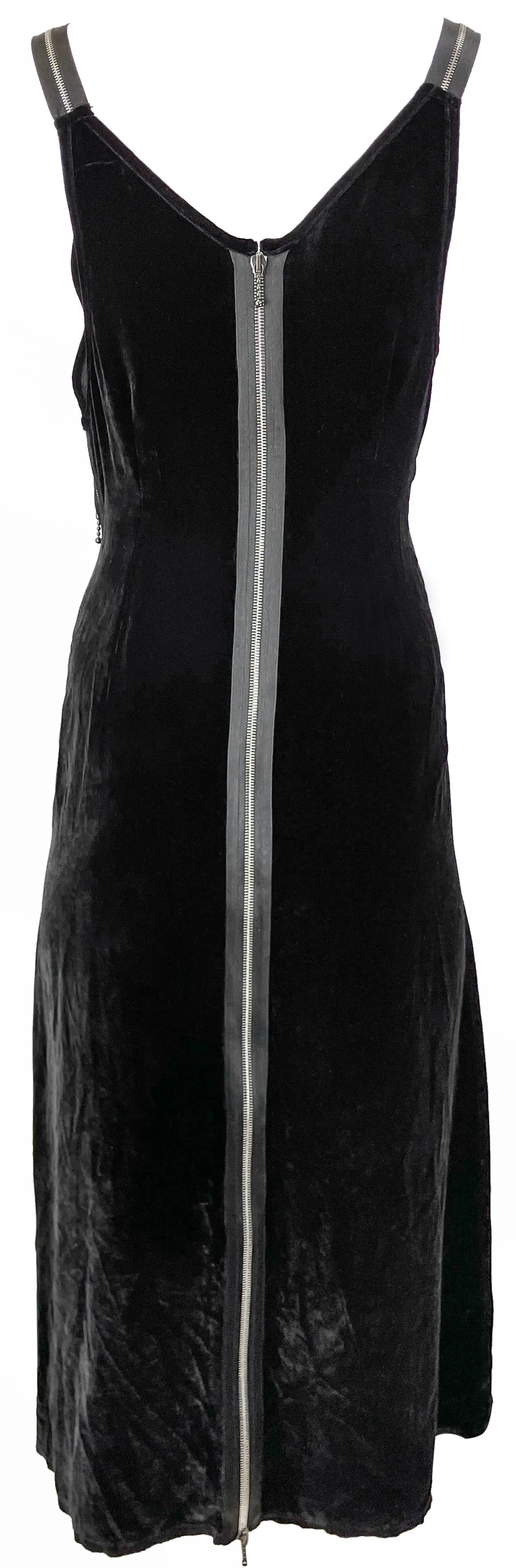 R13 Grunge Slip Dress with Zippers in Black Crushed Velvet