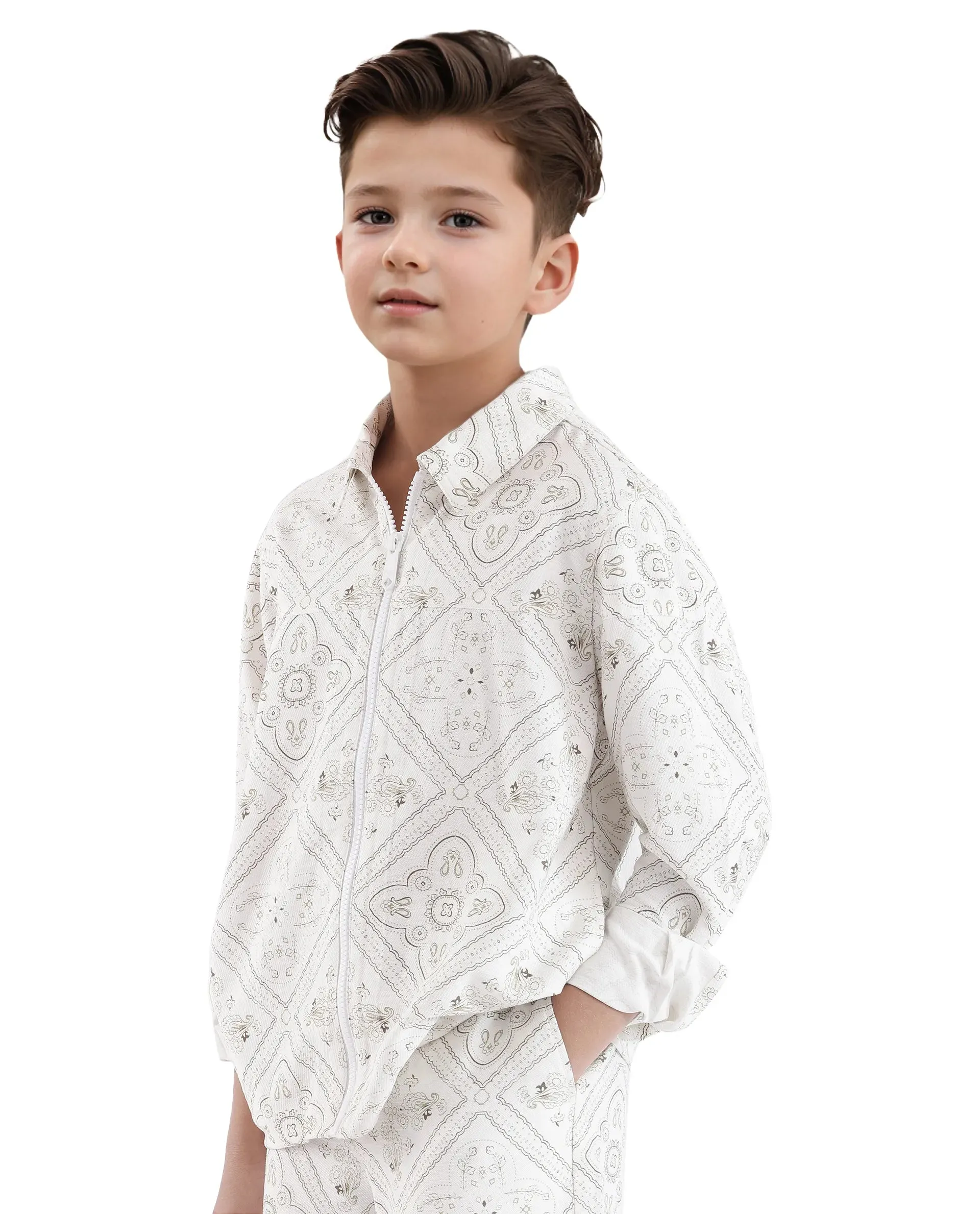 Rare Ones Kids Louis White Viscose Full Sleeve Digital Print Shacket