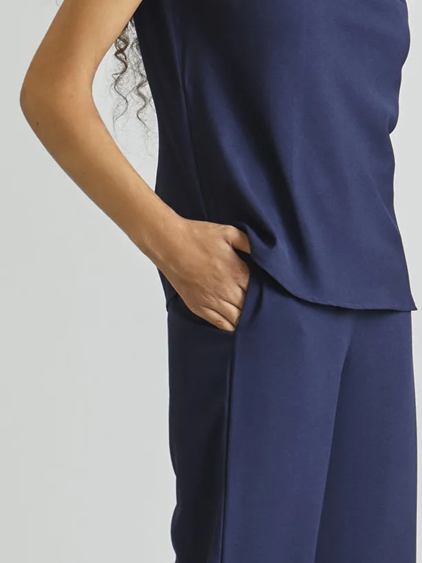 Side Zipper Culottes - Navy