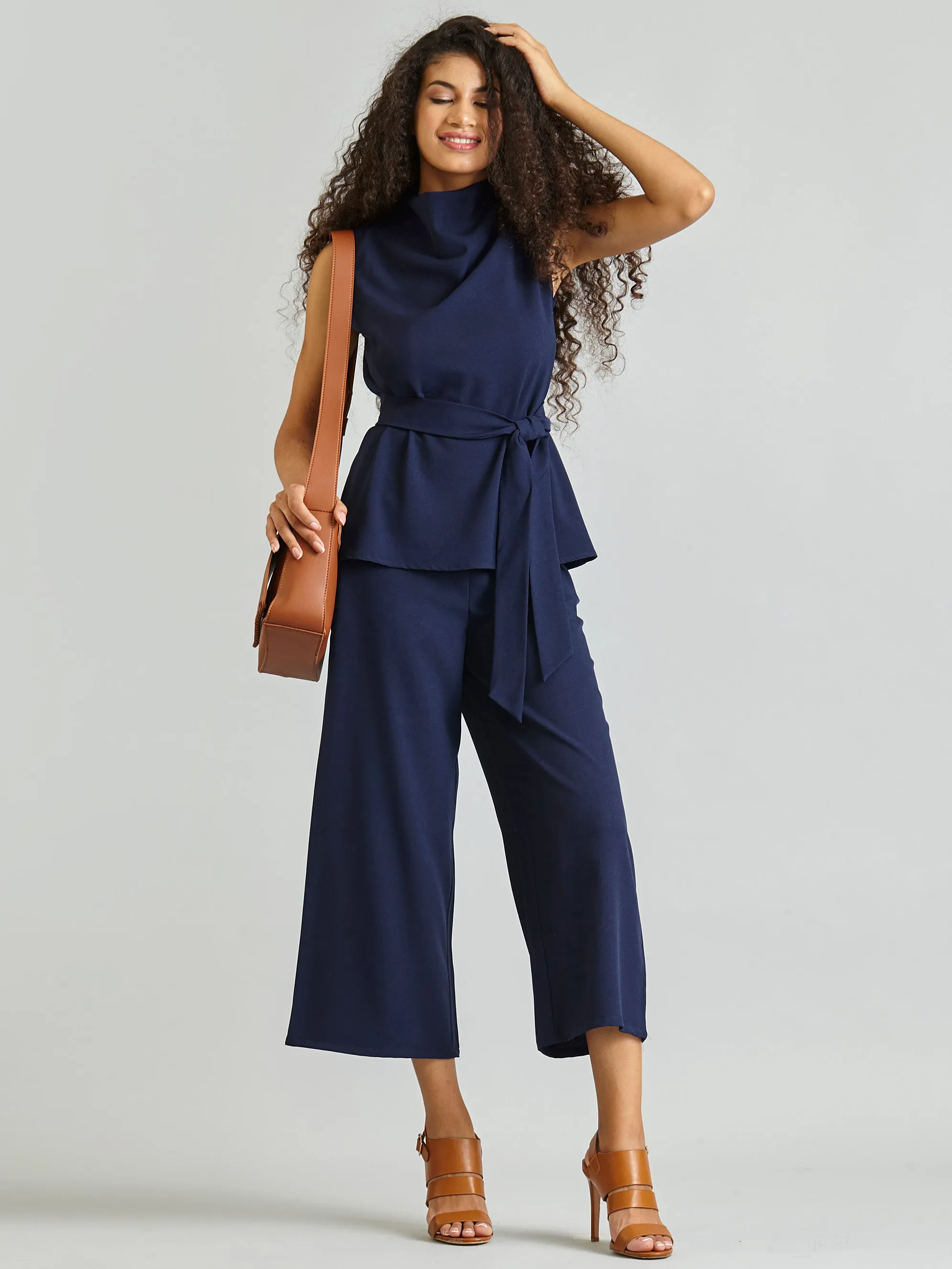 Side Zipper Culottes - Navy