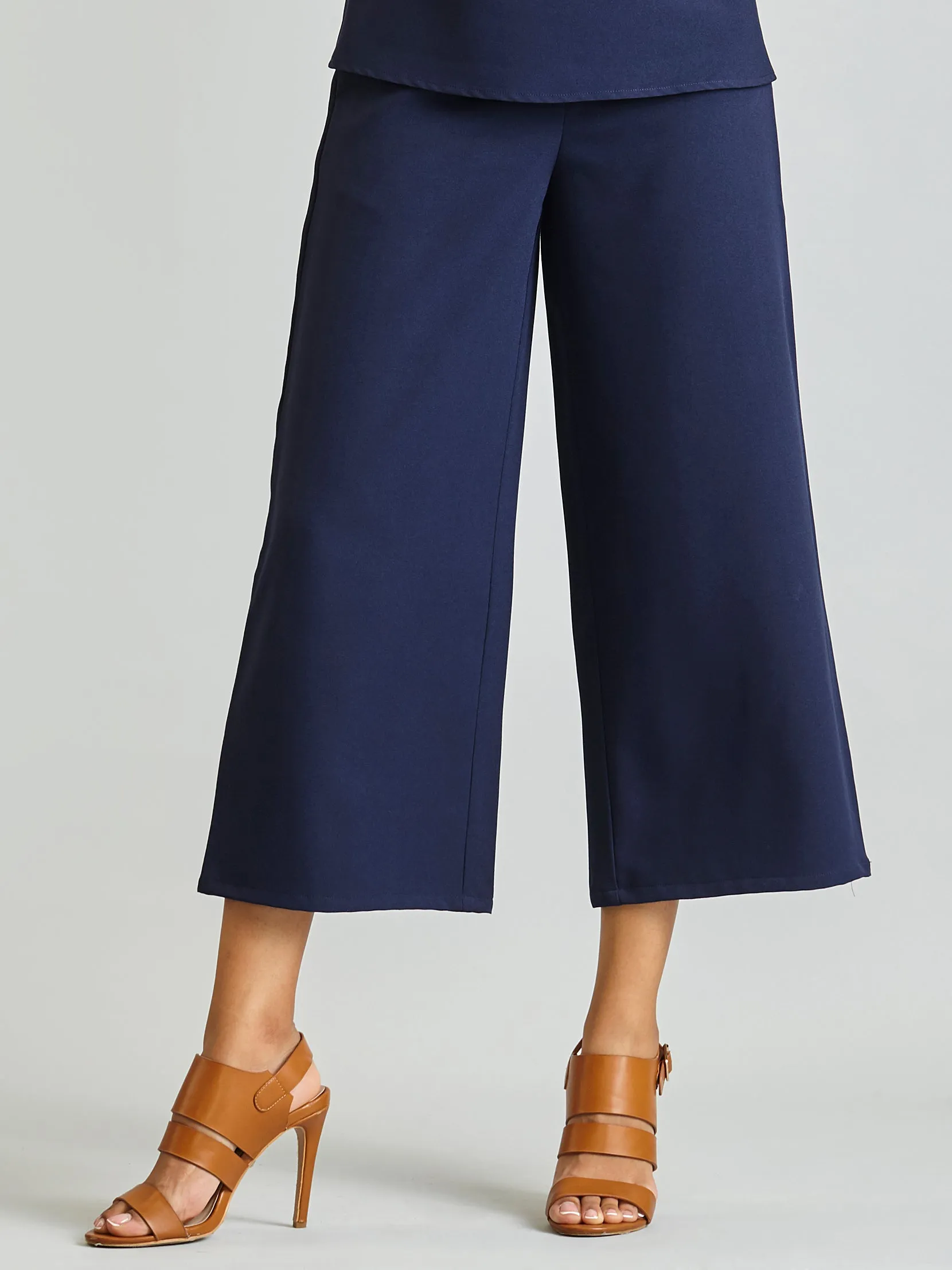 Side Zipper Culottes - Navy