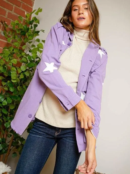 Star Struck Frayed Hem Military Style Shacket