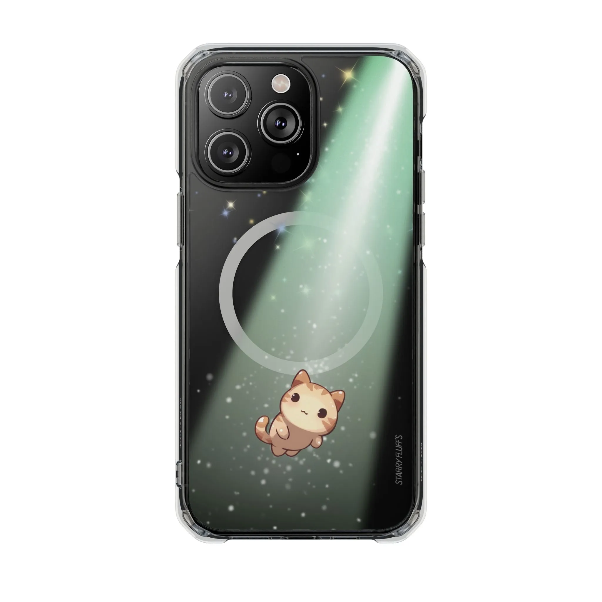 Starry Fluff's - Cosmo the Cat Beaming in Space Magnetic Clear Case for iPhone Series