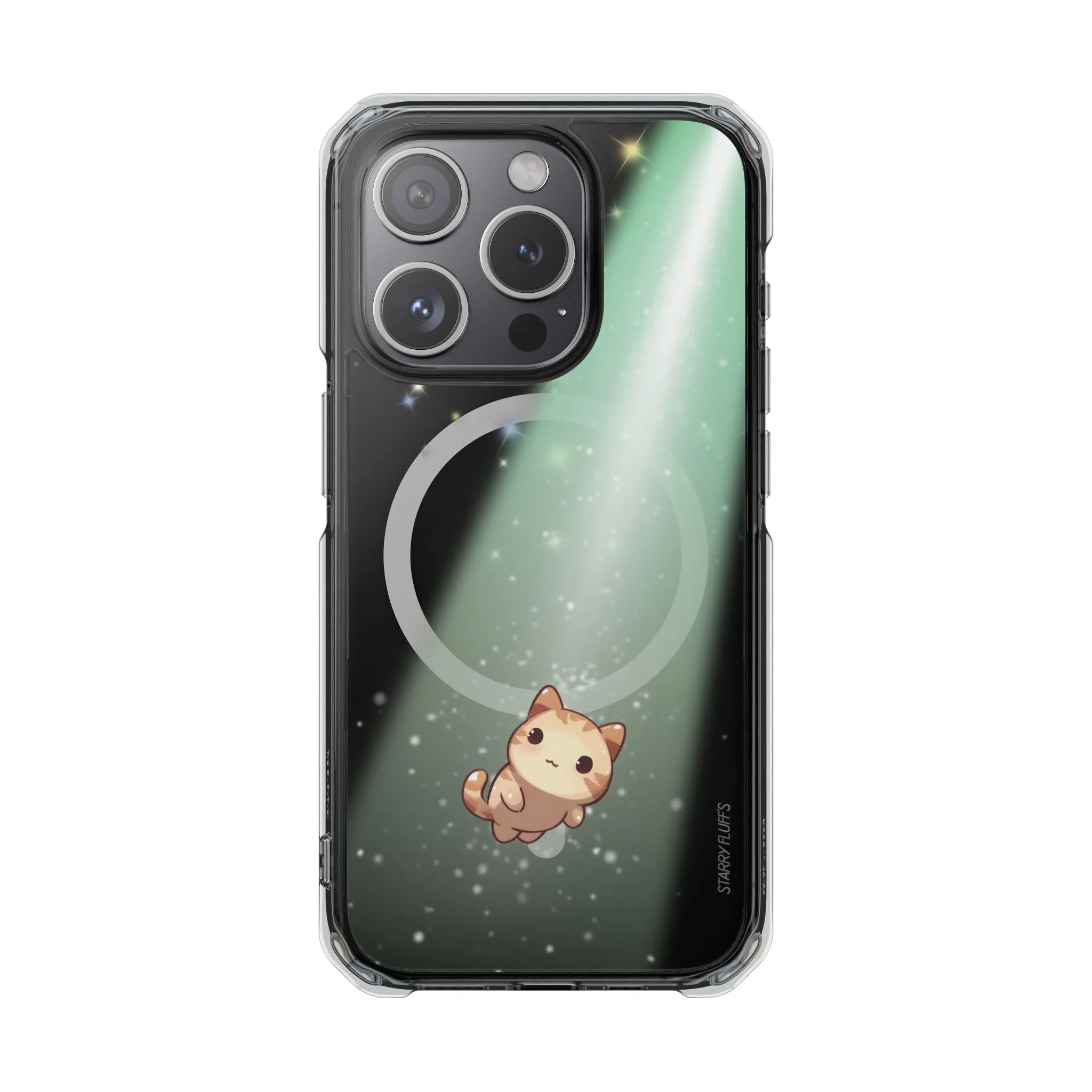 Starry Fluff's - Cosmo the Cat Beaming in Space Magnetic Clear Case for iPhone Series