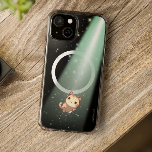 Starry Fluff's - Cosmo the Cat Beaming in Space Magnetic Clear Case for iPhone Series