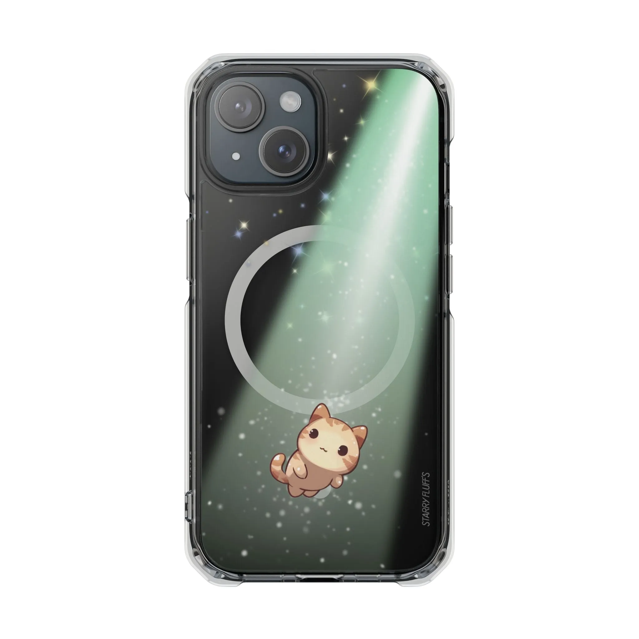 Starry Fluff's - Cosmo the Cat Beaming in Space Magnetic Clear Case for iPhone Series