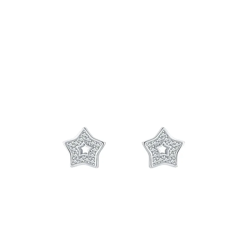 Starry Sterling Silver Earrings with Zircon Gems