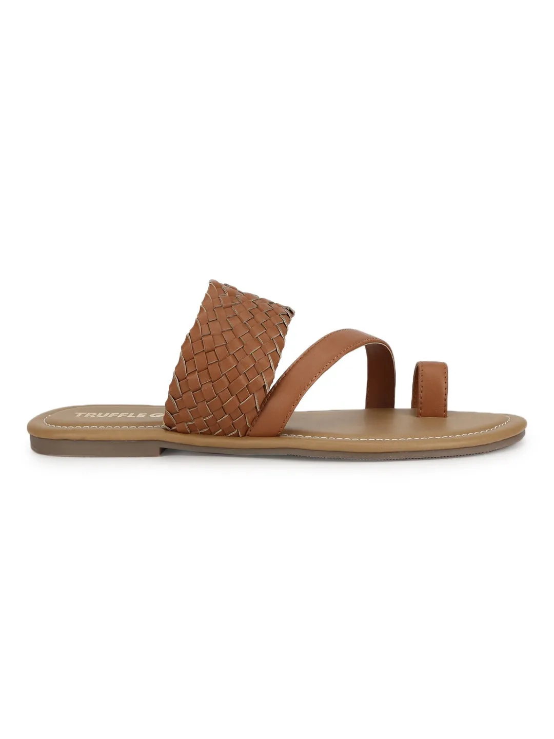 Tan Woven PU Flat Slip On Sandals