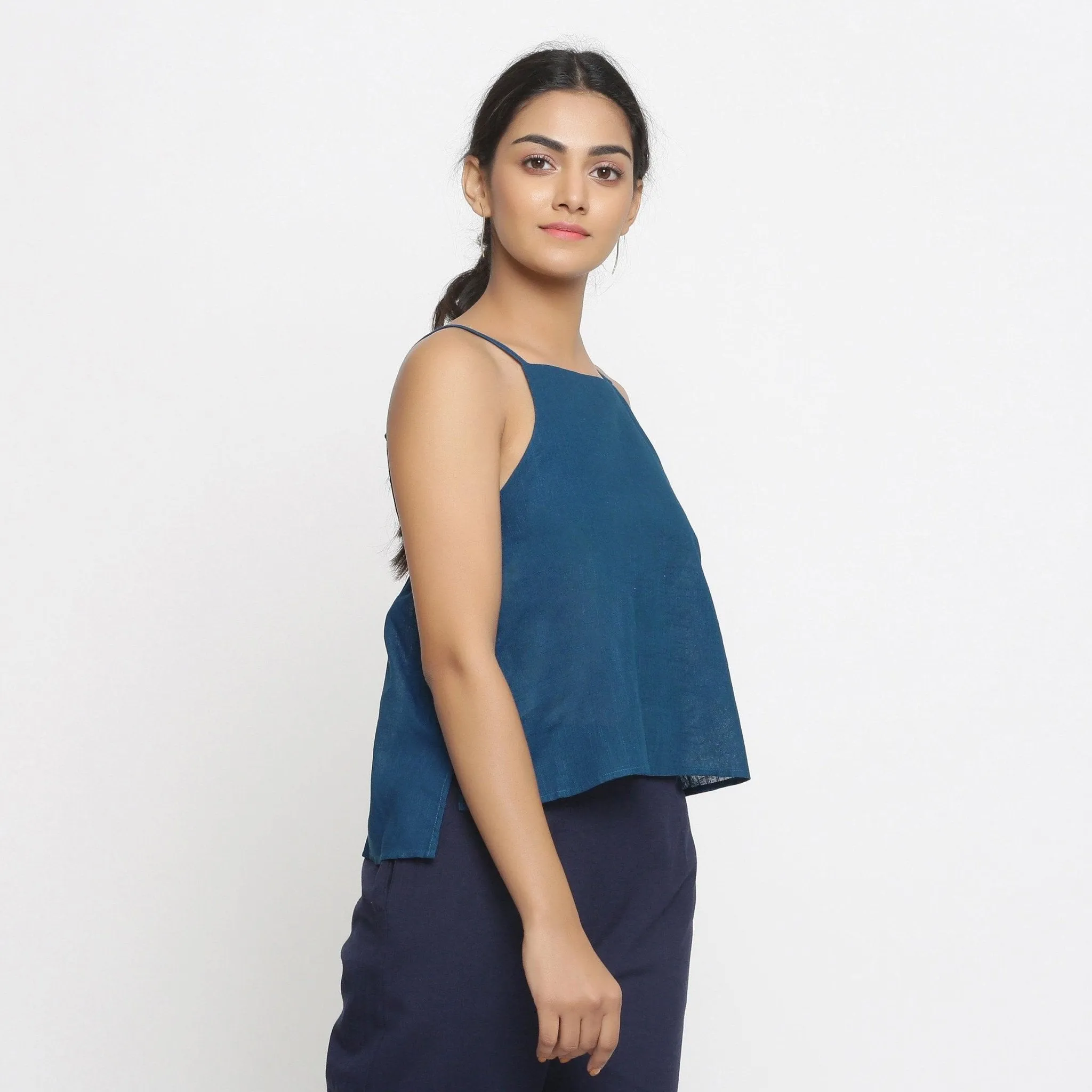 Teal 100% Cotton Relaxed Fit Spaghetti Top