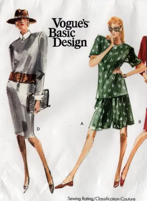 Vogue Basic Design 2104 Womens Dress Top Skirt & Culottes 1980s Vintage Sewing Pattern Size 8 - 12 UNCUT Factory Folded