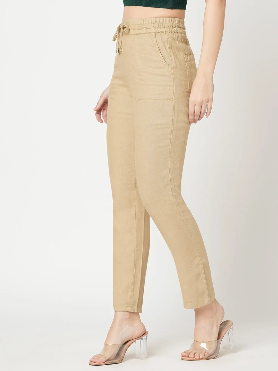 WOMEN LIGHT BROWN  HIGH-RISE PAPER BAG PANT