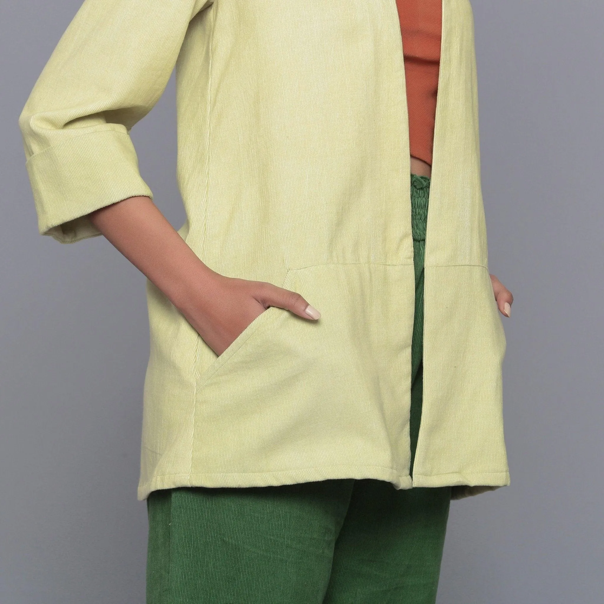 Yellow Pistachio Warm Cotton Corduroy Shrug